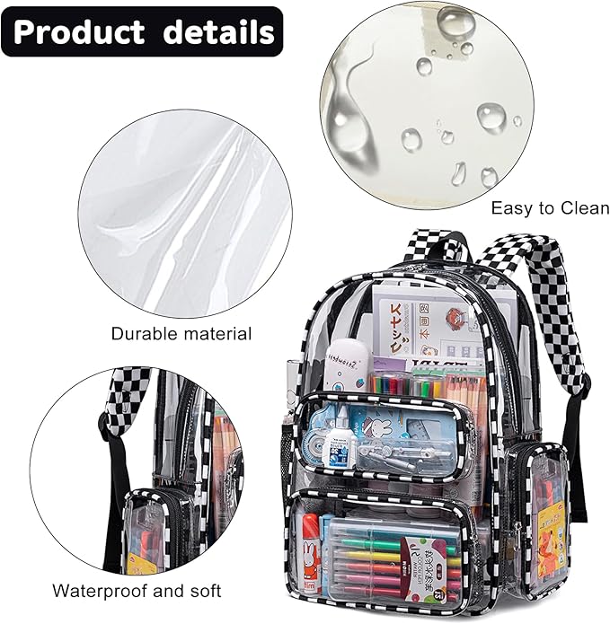 BTOOP Clear Backpack Heavy Duty Transparent Backpack 17" See Through Bookbag for College Work Festival Security with Padded Strap Large Capacity