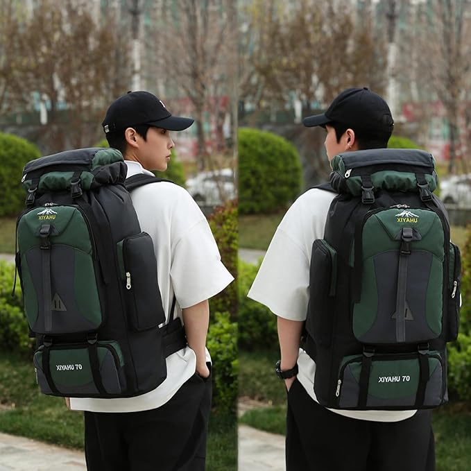 Lawaia 70L Hiking Backpack Large Camping Pack Backpacking Bag Rucking Backpacks Outdoor Trekking Travel Rucksack for Men Women-Green