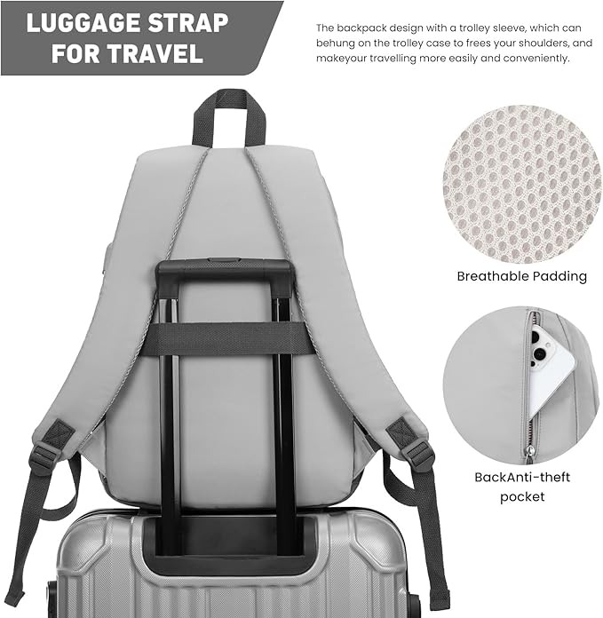 School Backpack for Teens Girls, Cute Student Bookbag Large 15.6 Inch Laptop Bag Aesthetic College Backpacks for Women High School Travel (Dark Grey & Light Grey)