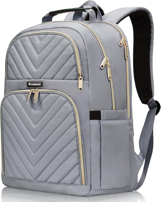 Laptop Backpack for Women Men, Large School Backpack for Teens Boys Girls, 17.3 Inch Quilted Laptop Bag Bookbag College Bag, Work Travel Casual Daypacks, Grey(over 3 years old)