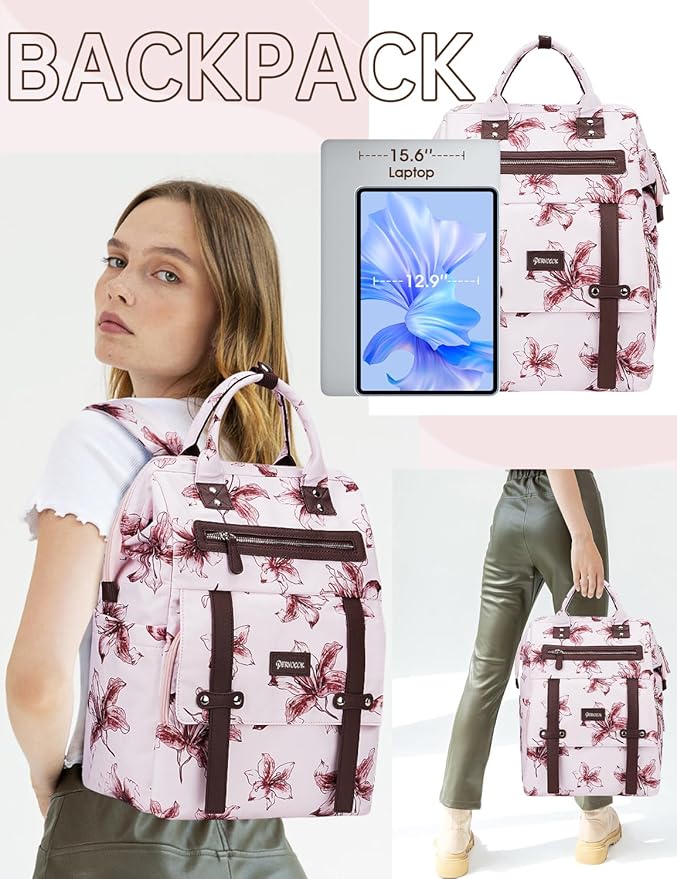 Laptop Backpack for Women, 15.6inch Wide Open Work Business Laptop Backpack with USB Charging Hole, Backpack Purse Computer Casual Backpacks Gift for Teacher Doctor Nurse College