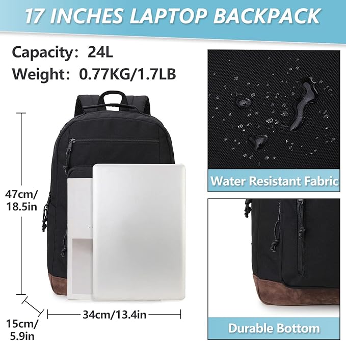 VX VONXURY Backpack for Men Women,Large 17 Inch Bookbag with Mulitiple Pockets,Classical Water Resistant Travel Backpack