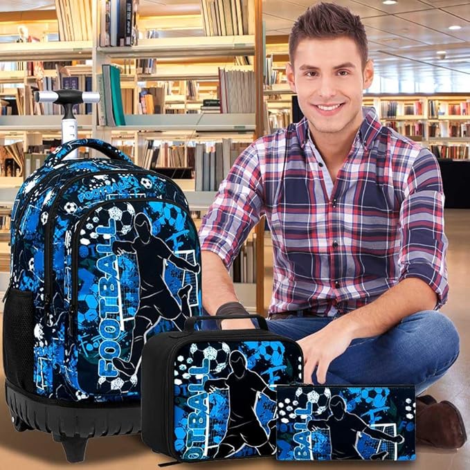 Rolling Backpack for Womens and Mens, Adults Wheeled Bookbag with Lunch Box for Girls and Boys.