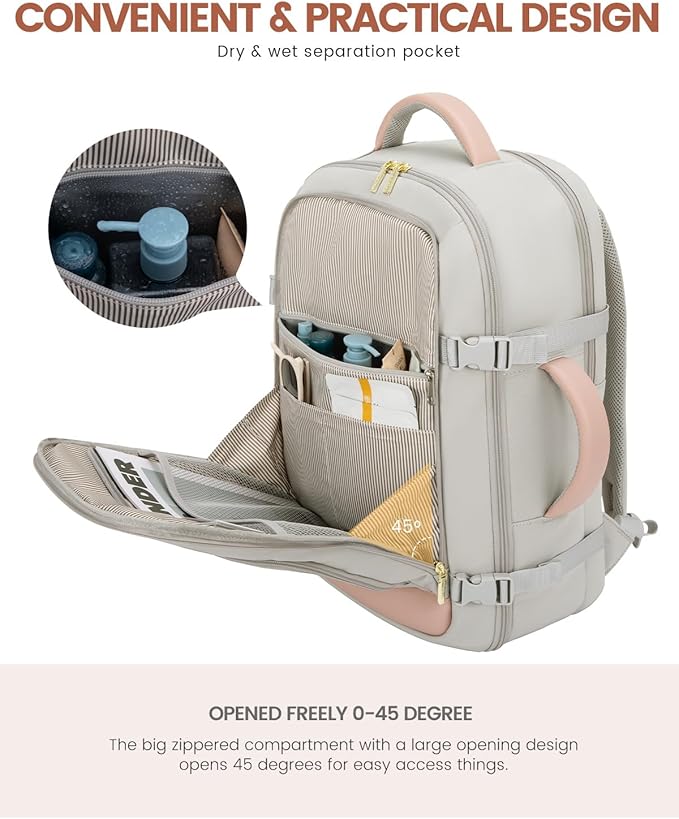 LOVEVOOK Travel Backpack For Women Flight Approved, 50L Carry On Backpack, Personal Item Travel Bag for Airplanes, Business Weekender Fit 18 Inch Laptop, Waterproof Overnight Daypack with 3 Cubes
