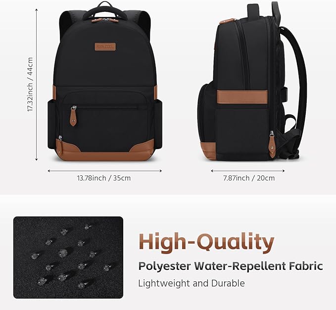 RealCool Laptop Backpack, 31L Travel Backpacks Gift for Women Men, Fits up to 15.6-17 Inch,Water Resistant College Bookbag, for School Business Trip (Black)