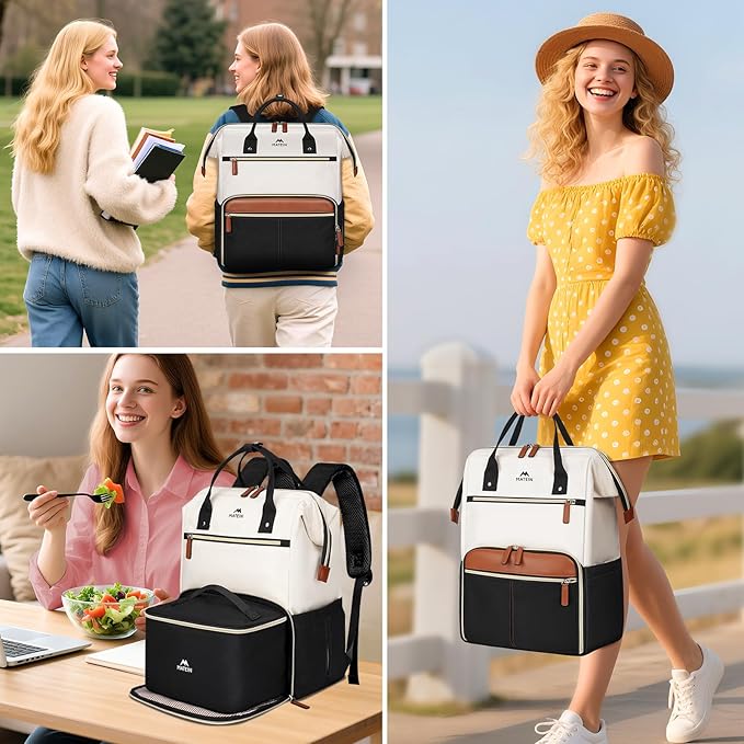 MATEIN Laptop Backpack with Lunch Box, 17.3 Inch Lunch Backpack for Women, College Computer Back Pack Work Backpacks with Insulated Lunchbox Meal Prep Bag for Teacher Nurse Commute Office, 2Pcs Set