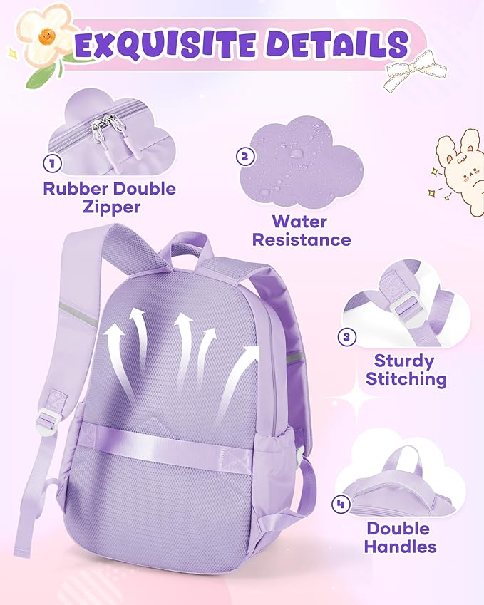 Backpack for Girls,Kids School Backpack Girls Cute Kindergarten Elementary Preschool Middle School Bags Kids Teens Aesthetic Bookbag Kawaii Backpacks Student Daypack Purple