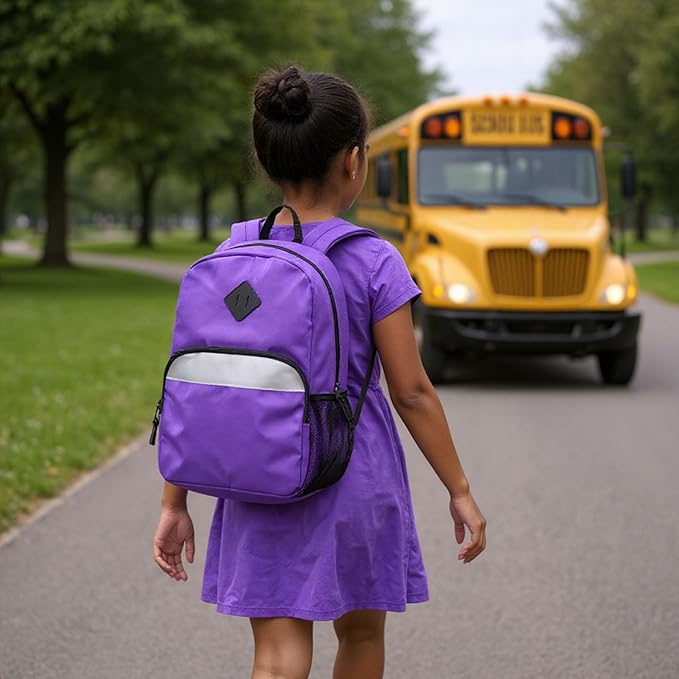 Trail maker Reflective School Backpack for Kids | Colorful Backpack with Adjustable Straps, Side Water Bottle Pockets (Purple)