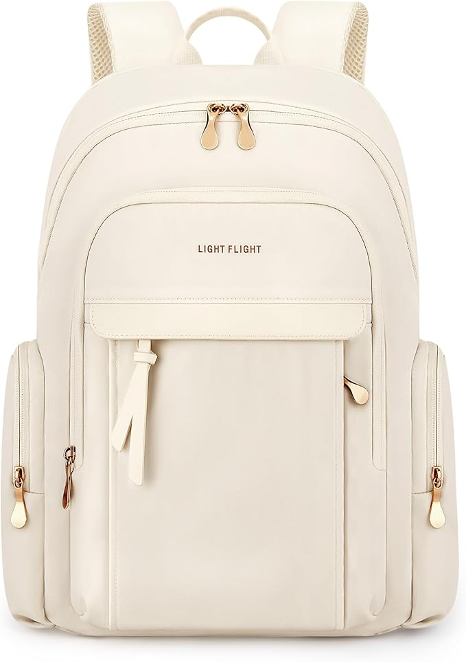 LIGHT FLIGHT Laptop Backpack for Women, 15.6 Inch Work Bag Business Backpack, Water Resistant Travel Bags for College, Beige