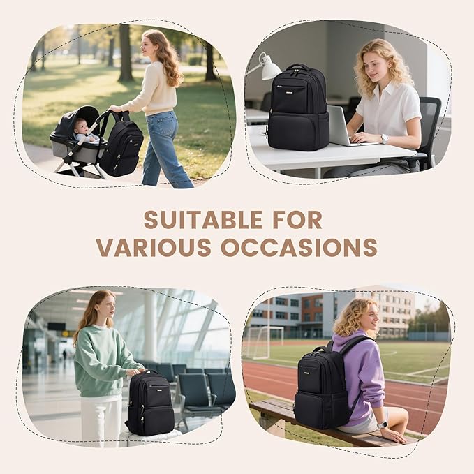 Lunch Backpack 16 Inch Laptop Backpack with Insulated Cooler Lunch Box Food Bag for College Work Camping Picnics (Black)