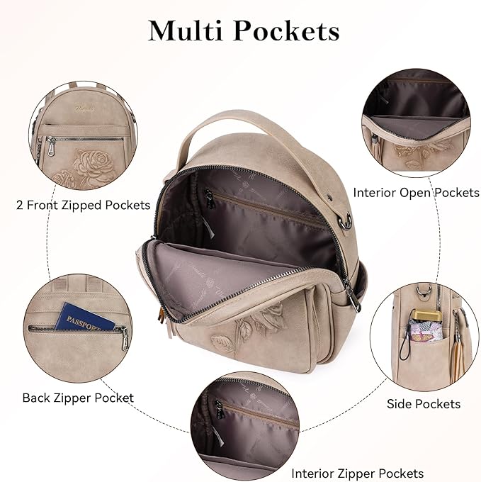 Mini Backpack Purse for Women,Embossed Vegan Leather Small Backpack Fashion Backpacks Daypacks Shoulder Handbag (Apricot)