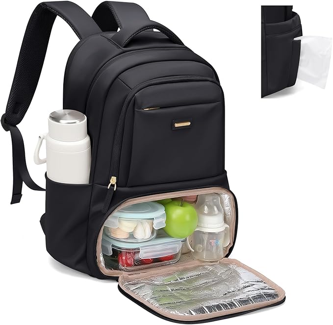 Lunch Backpack 16 Inch Laptop Backpack with Insulated Cooler Lunch Box Food Bag for College Work Camping Picnics (Black)