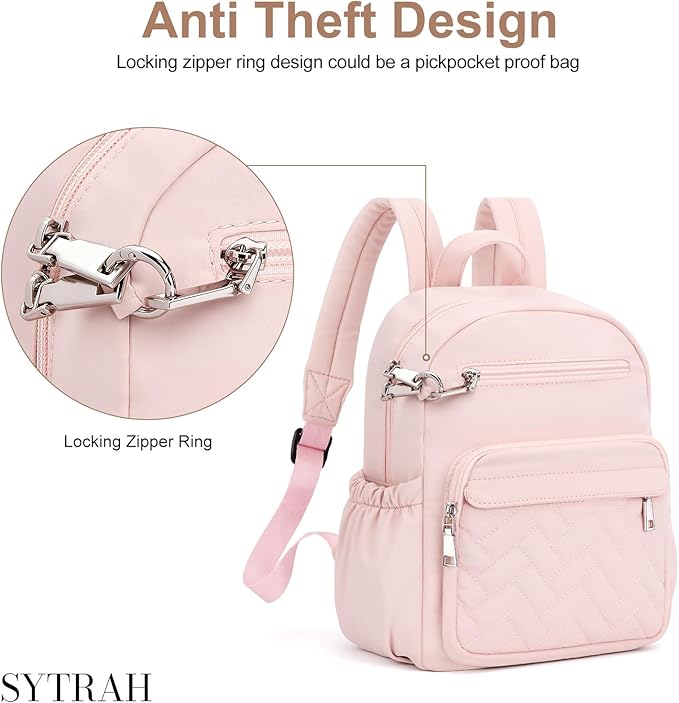 Mini Backpack for Women Small Backpack Purse, Anti Theft Backpack Waterproof Lightweight Puffer Back packs for Travel, Work with Coin Purse Pink
