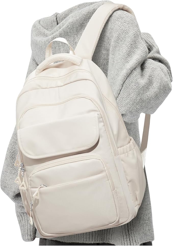weradar School Backpack for Women Men Cute Backpack for College Students Lightweight High School bag for Teens Girls Boys Waterproof Casual Daypacks Bookbag(Beige)