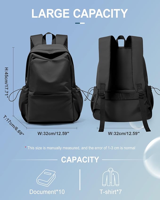 Black Backpack For Women Men School Backpacks Aesthetic Lightweight College Backpack for Boys Girls Book Bag Casual Daypack Laptop Gym Backpacks