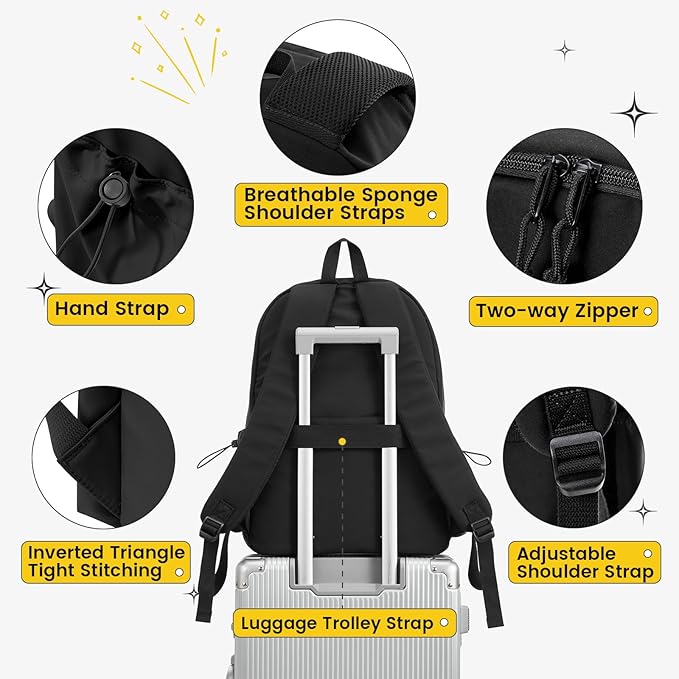 Classic Large Black Backpack For Women,Waterproof High School Bookbag,Lightweight Casual Travel Daypack,College Backpack Men,Middle School Bag For Girls Boys