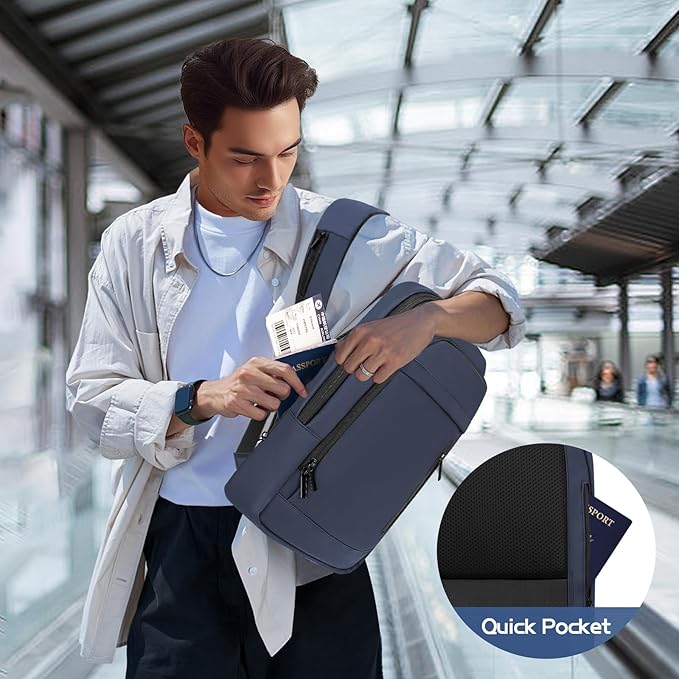 Business Backpack for Men Lightweight Commute Laptop Backpack Anti-Theft Water Resistant Backpack for 17.3 Inch Computer for Daily Office Work with Small Bag (Blue, 17.3")