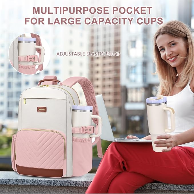 Laptop Backpack for Women Bookbag: 15.6 inch Work Backpacks with Pouch Pocket for Large Capacity Cup & USB Charger College Book Bag Travel Business Nurse Teacher Bookbags Anti-theft Back Pack