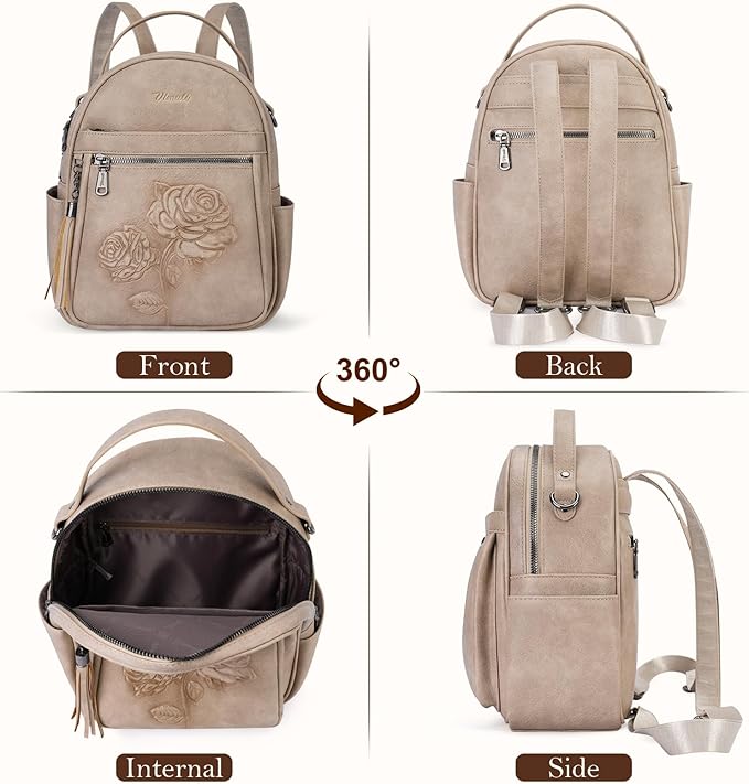 Mini Backpack Purse for Women,Embossed Vegan Leather Small Backpack Fashion Backpacks Daypacks Shoulder Handbag (Apricot)
