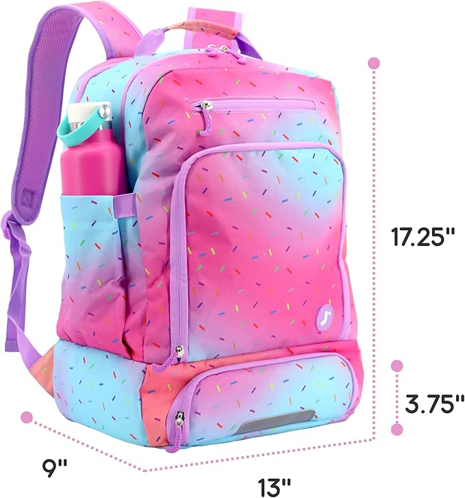 J World New York 2-in-1 Insulated Backpack Lunch Box for Kids. Adult School Bookbag, Confetti