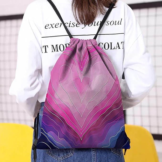 Drawstring Backpack Draw String Bag Waterproof for Sports Gym Beach Travel Cute Aesthetic Sackpack Men Women (13"×17")-Dark Pink