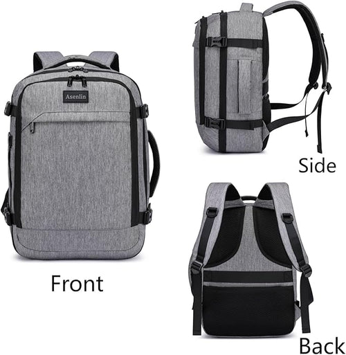 Asenlin Travel Backpack for Women Men,Flight Approved Carry On Luggage 30L Water Resistant Business Mochila Work Laptop Backpacks Fits TSA 15.6 Inch Computer College Weekender Outdoor Hiking-Grey