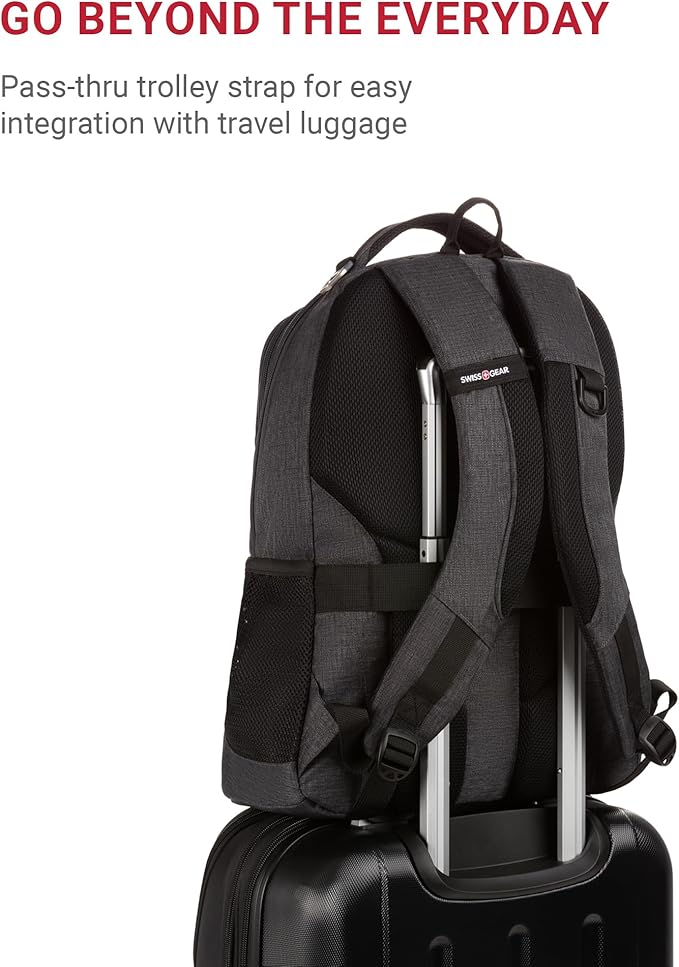 SwissGear 5505 Cecil 16” Laptop Backpack Charcoal – Daily Laptop Bag with Gear Attachment Options – Multiple Organizer Pockets & Padded Shoulder Straps