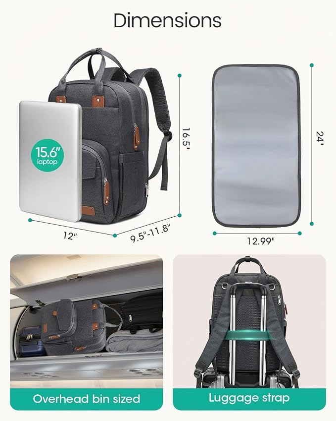 Extra Large Diaper Bag Backpack for Two Kids Twins - Expandable Baby Bag (26-36L), Dual Big Compartments - Includes Changing Pad & Stroller Straps, Unisex Dark Grey