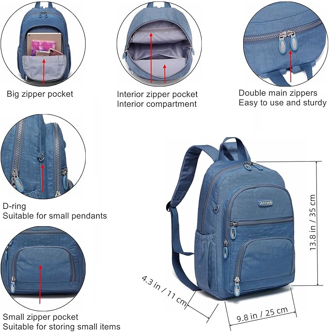 AOTIAN Small Size Backpack, Durable Lightweight Daypack for Women Girls & Boys Hiking Travel Sports, Light Blue