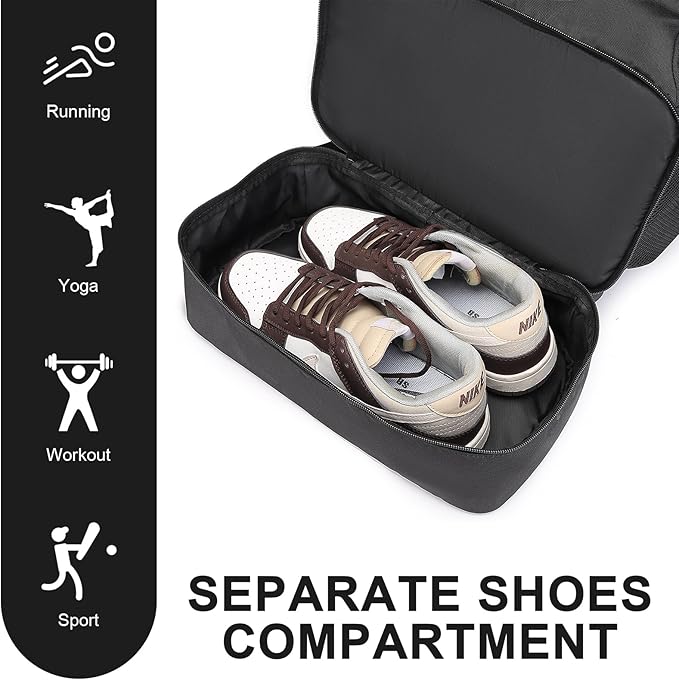 seyfocnia Gym Backpack for Men, Waterproof Sports Backpacks With Shoe Compartment Lightweight Workout Trainning Back Pack Casual Travel Daypack-Black