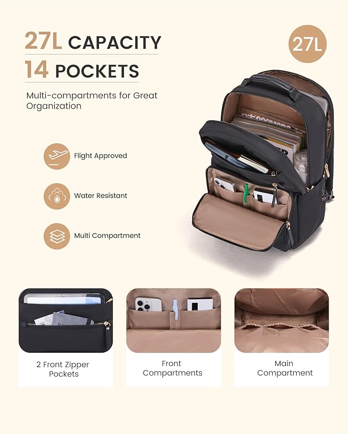 LOVEVOOK Laptop Backpack for Women with Leather Trim & Tumbler Pockets, 15.6" Work Backpack Purse, Travel Personal Item Bag, Carry On Business Computer Bag for Office, School, or Gift, Lustrous Plum