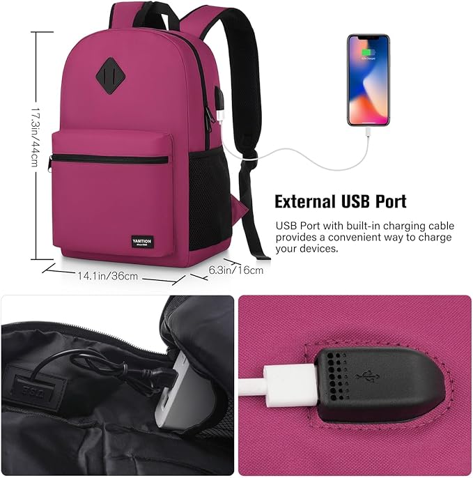 YAMTION Laptop Backpack,Bookbag for Women and Teen Girls School Backpack with USB Port for College Work
