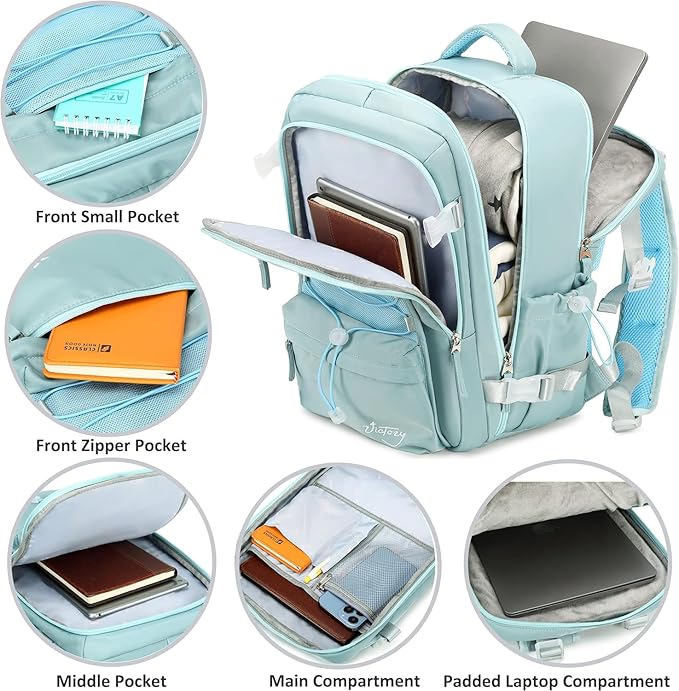 Travel Backpack for Women Men 15.6 Inch Laptop Backpacks with USB Port Carry on Bag Airline Approved Large College School Bookbags Waterproof Work Business Sport Rucksack Casual Daypack (Green)
