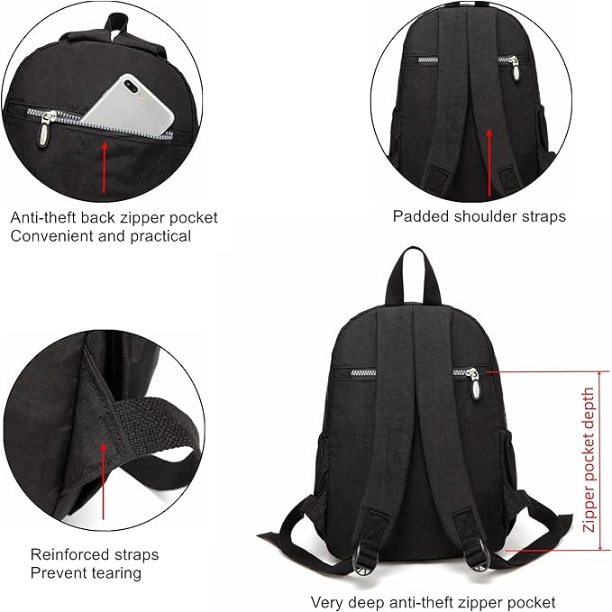 AOTIAN Small Size Backpack, Durable Lightweight Daypack for Women Girls & Boys Hiking Travel Sports, Black