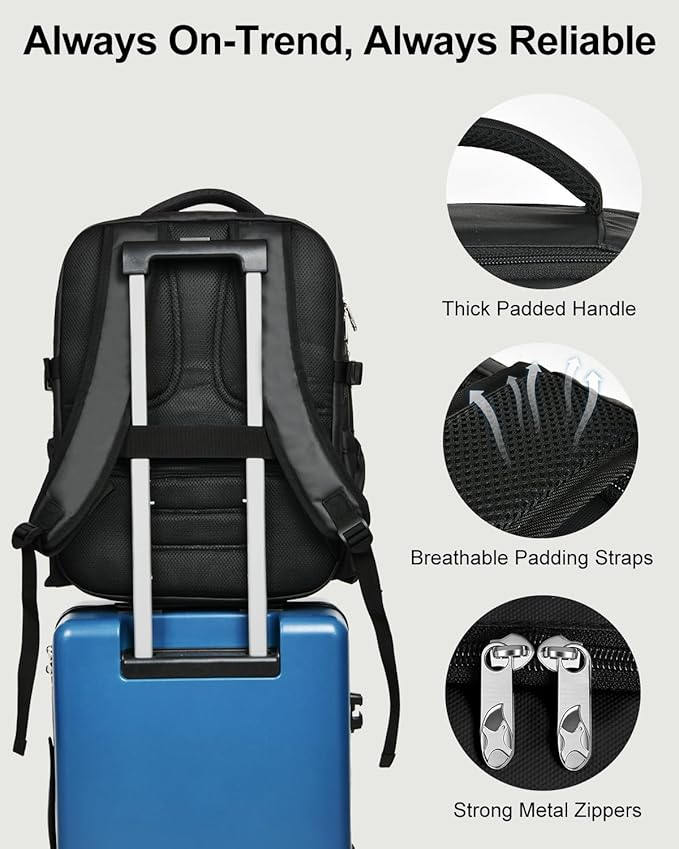 Travel Backpack for Women & Men, Large Carry On Personal Item Bag Airline Approved, Waterproof Traveling Overnight Bags, Gifts Laptop Backpack for Travelers College-Students Commuters (Black)