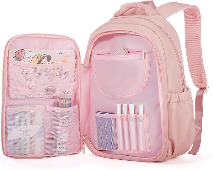 Cute Backpack For School Teens Girls, Aesthetic Kids Elementary School Backpacks, Waterproof Middle Students Bookbag, Large Capacity Backpack For College Women Men (Pink)