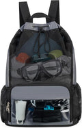 Drawstring Backpack Sandproof Beach Backpack with Shoe Compartment & Wet Pocket Waterproof Mesh Swim Bag Pool Bag for Gym, Travel and Workout Gear (Grey)