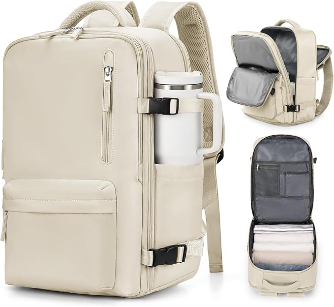 VGCUB Large Travel Work Business Backpack Carry on flight Approved 17 Inch Laptop Backpack for Women Men with Laptop Compartment Mochila de Viaje,Beige | Travel, Work, Business, 17 Inch