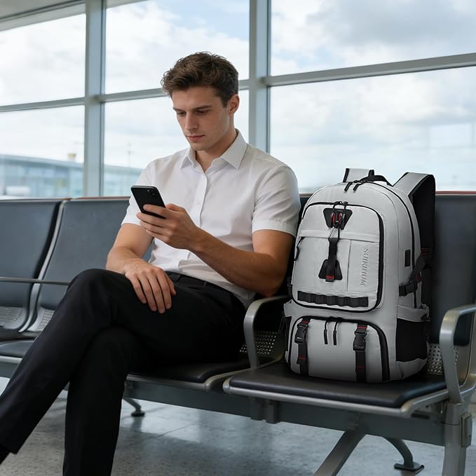 Travel Backpack for Men, 35L TSA Approved Large Laptop Backpack Fits 18.4 Inch, Water-Repellent W/Shoe Compartment & Wet Pocket Anti-theft Pocket, Light Grey