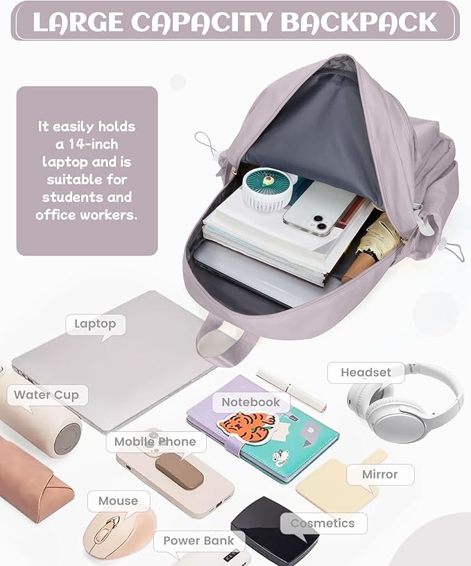 School Backpack for Teen Girls Lightweight College Backpack Women Travel Backpacks Waterproof High School Bookbag for Men Classic Casual Daypacks(Purple)
