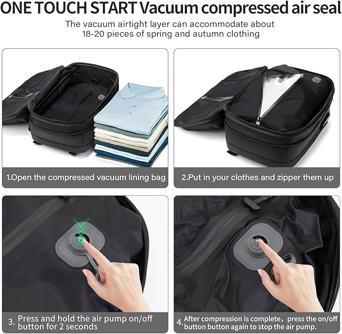 Travel Backpack with Vacuum System,60L Expandable Vacuum Backpack Travel with Built-in Pump,17.3 inch Laptop Backpacks Carry On Backpack with TSA Lock(Blue,Built-in Air Pump)