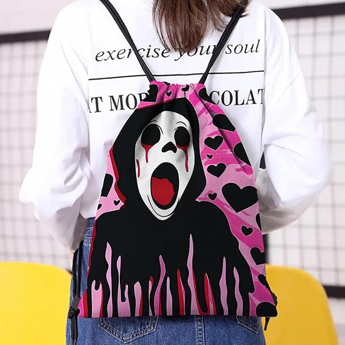 Drawstring Backpack Draw String Bag Waterproof for Sports Gym Beach Travel Cute Aesthetic Sackpack Men Women (13"×17")-Black Heart
