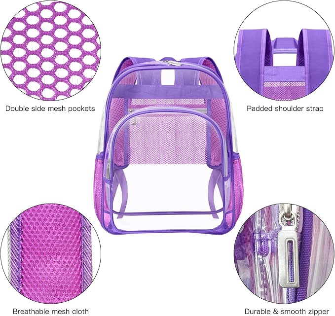 HEEYA Clear Backpack Heavy Duty Transparent Backpack for Security, Sports, Work, Travel, Stadium