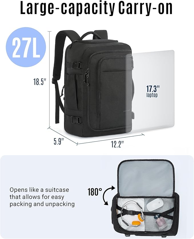 LIGHT FLIGHT Travel Backpack, TSA Friendly Flight Approved Carry on Backpack Water-resistant Lightweight Business Large Weekender Bag Casual Daypack 17.3" Laptop Backpack for Men Women, Pink