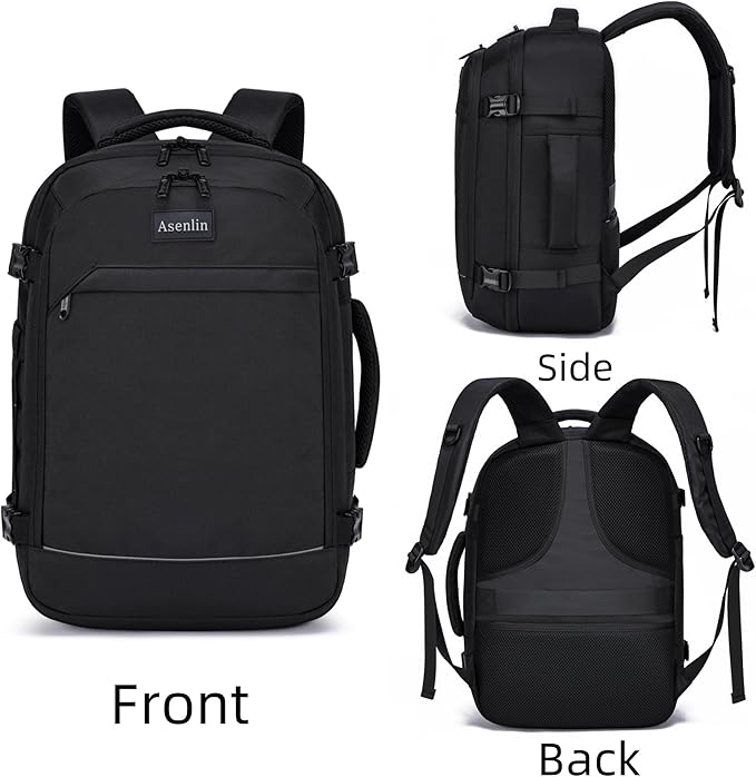 Asenlin Travel Backpack for Women Men,Flight Approved Carry On Luggage 30L Water Resistant Business Mochila Work Laptop Backpacks Fits TSA 15.6 Inch Computer College Weekender Outdoor Hiking-Black