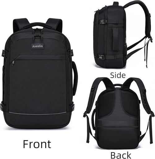 Asenlin Travel Backpack for Women Men,Flight Approved Carry On Luggage 30L Water Resistant Business Mochila Work Laptop Backpacks Fits TSA 15.6 Inch Computer College Weekender Outdoor Hiking-Black