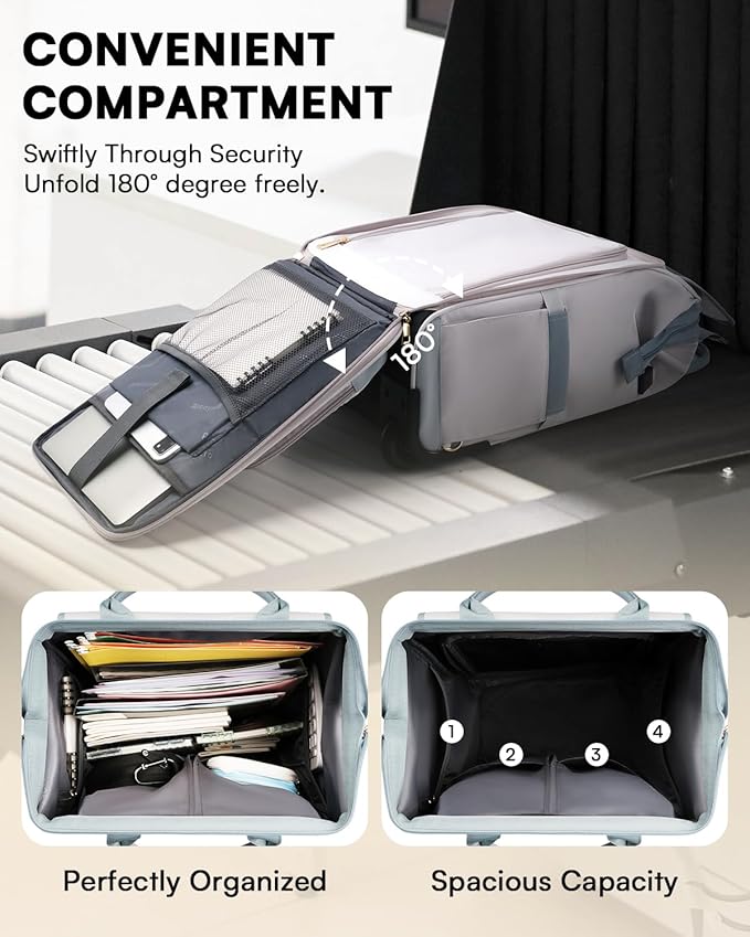 Rolling Backpack for Women, Travel Rolling Laptop Backpack with Wheels, Vertical & Horizontal Storage 2 In 1, Flip-Top Design, Water-Resistant Overnight College Underseat Carry on Luggage, Grey