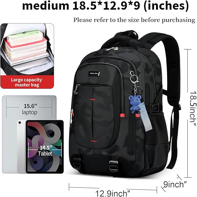 schoolbags for Middle school and high school student，high-capacity camo bookbags for Teens boys，Water Resistant Anti Theft Travel backpack with Computer compartment Fits 15.6 Inch Laptop