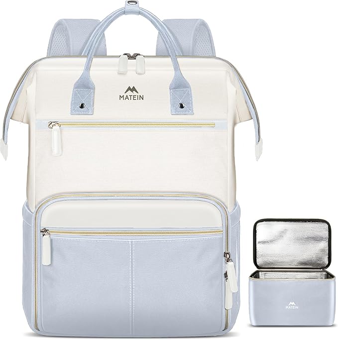 MATEIN Insulated Lunch Backpack, 17.3 Inch Laptop Backpack with Lunch Compartment, Teacher Work Bag with Lunchbox Meal Prep Bag Nurse Backpacks Gifts for Men Women Office College Commute, 2pcs Set