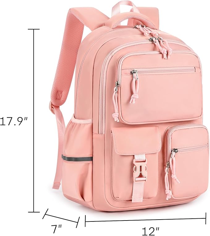 mibasies School Backpack for Teen Girls: 17.9 IN Backpack for Women with Laptop Compartment for Middle High Elementary School College Travel- Kids Bookbag Light Pink